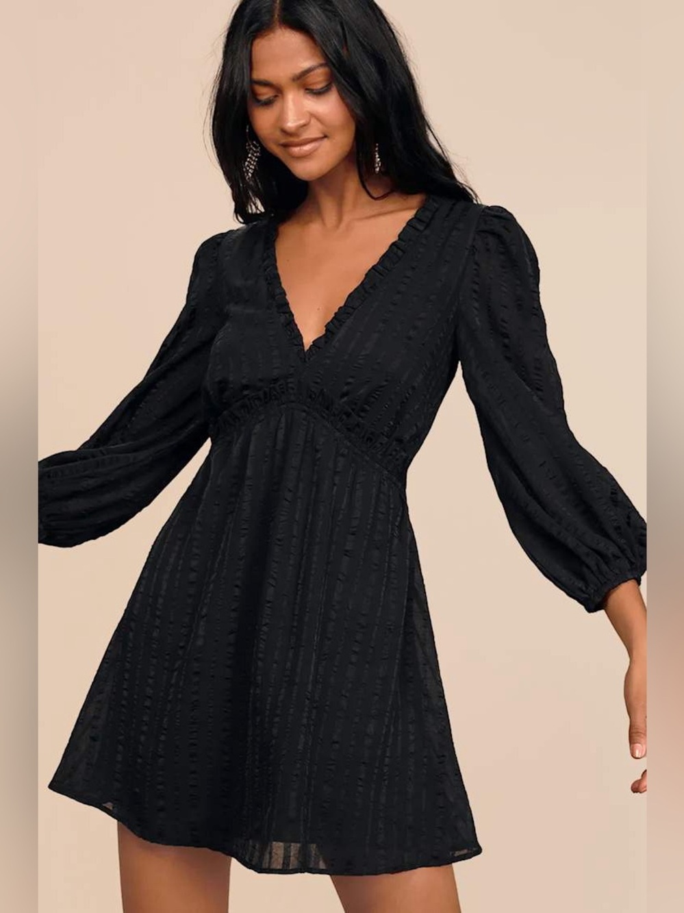 Lulus Forever In My Heart Black Striped Balloon Sleeve Mini Dress NWT XL